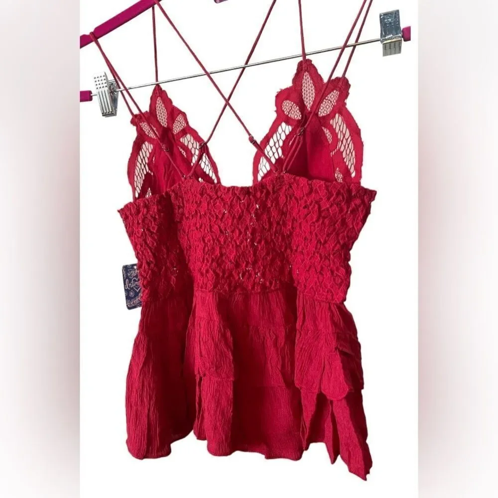 Free People Adelia Cami Cherry Red Size XS NWT